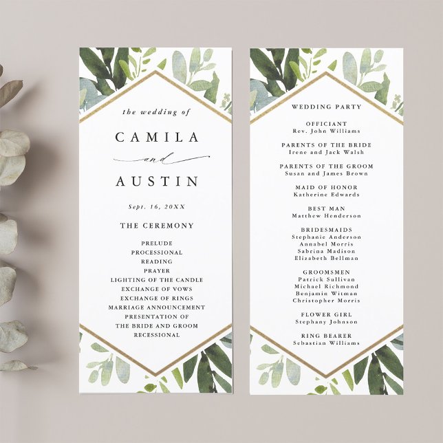 Programa de Boda Hexagón de Oro de Agua de Verdor (Front & Back)