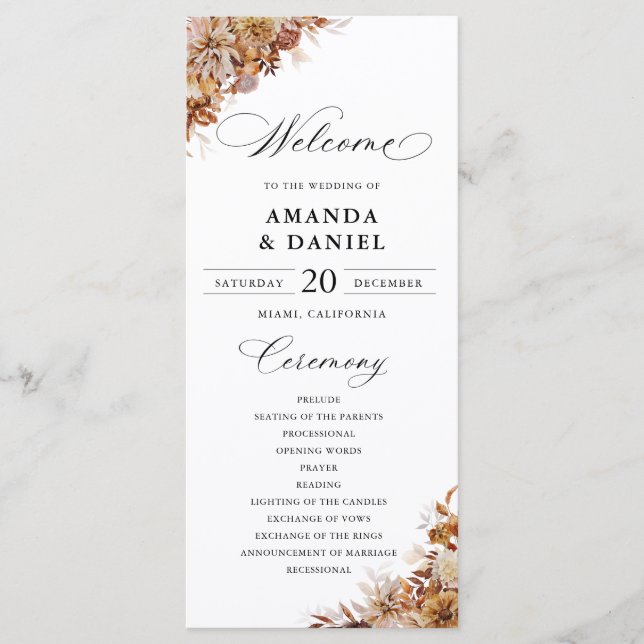 Programa de Boda Hojas de Otoño (Anverso)
