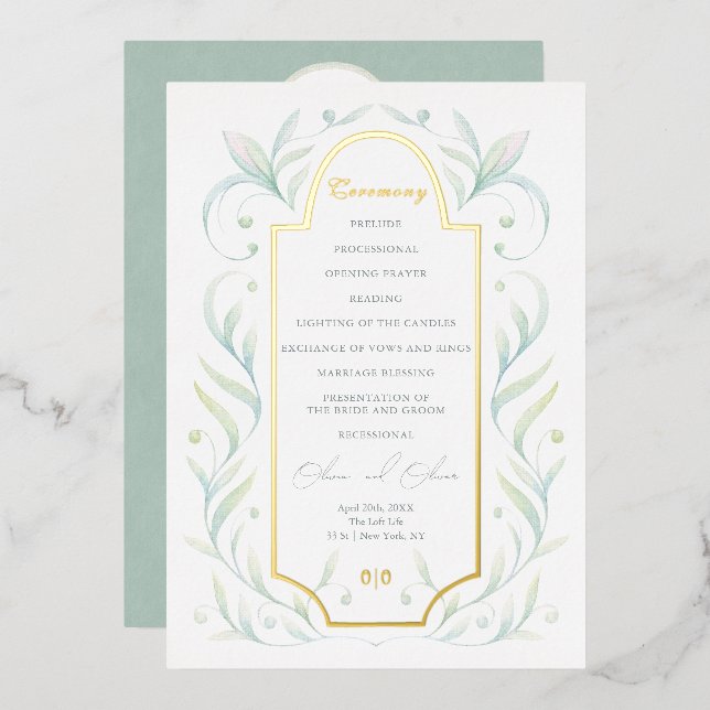 Programa de Boda Hojas Verdes (Anverso/Reverso)