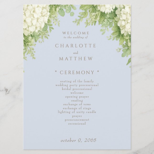 Programa de Boda II de Hortensias Blancas Polvorie (Anverso)