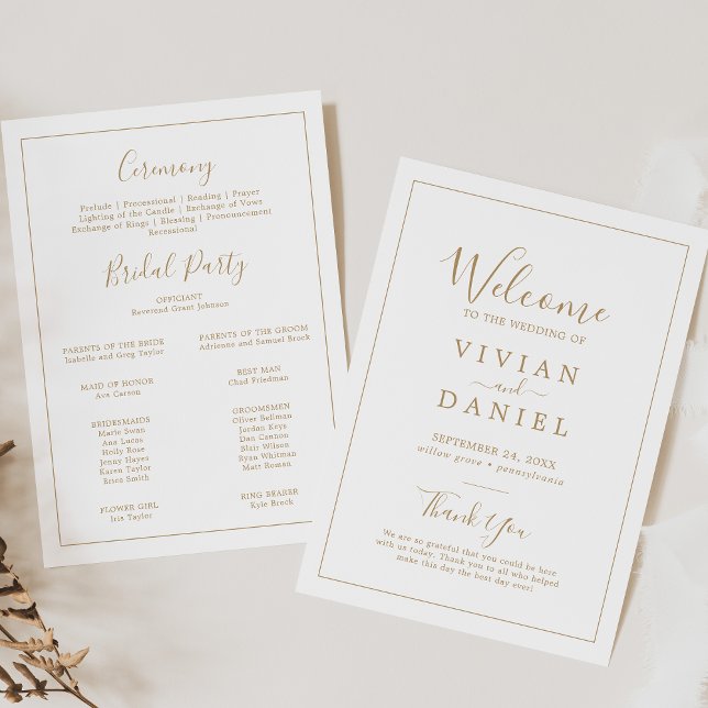 Programa de Boda Imprimible de Oro minimalista (Minimalist Gold Simple Printable Wedding Program)