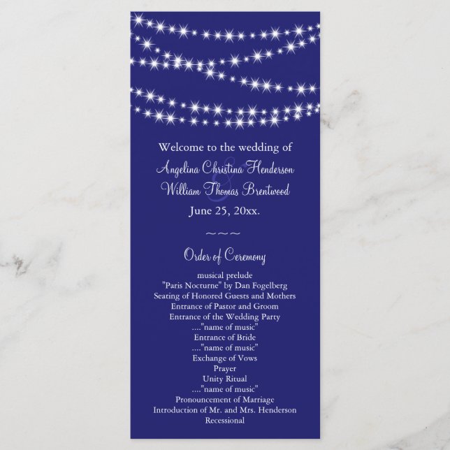Programa de Boda Indigo Twinkle Lights (Anverso)