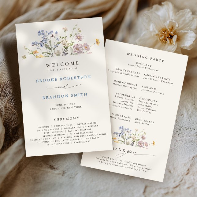Programa de Boda Jardín de Flor Silvestre Primaver (Spring Wildflower Meadow Garden Wedding Program)