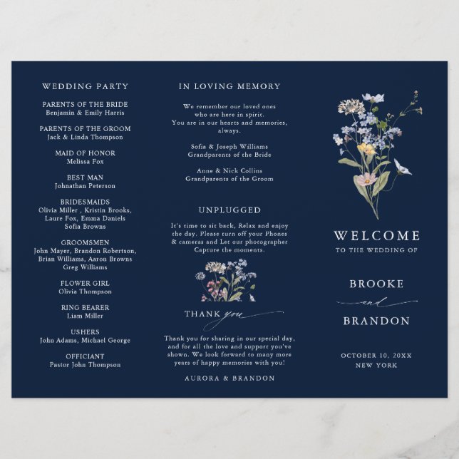 Programa de Boda Jardín de Flores Silvestres de la (Anverso)