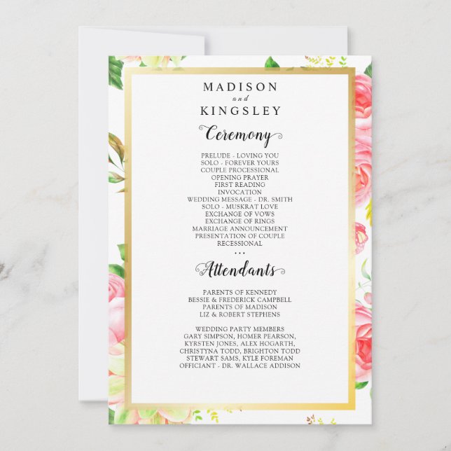 Programa de Boda Jardín de Mariposa Rosa de Primav (Anverso)