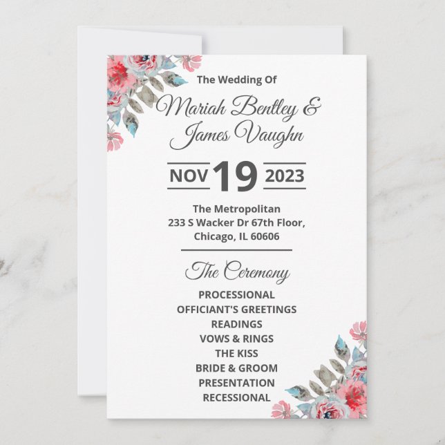 Programa de Boda Jardín Rosa Amplio (Anverso)