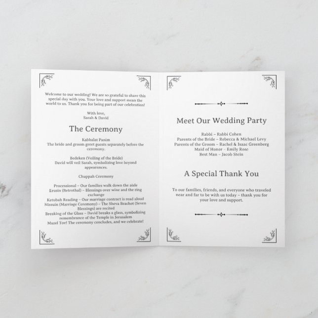 Programa de Boda Judía Minimalista (Interior)