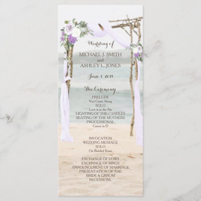 Programa de Boda Lavanda Beach Arbor (Anverso)