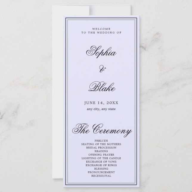 Programa de Boda Lavanda Minimalista Elegante (Anverso)
