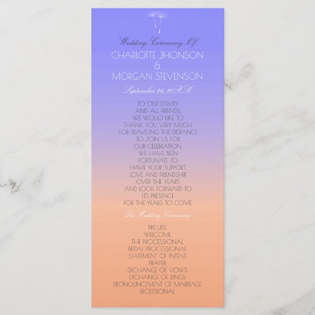 Programa de Boda Lavender Peach Pastel Ombre (Anverso)