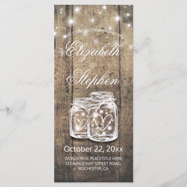 Programa de Boda Ligera Rustic Wood Mason Jar (Anverso)