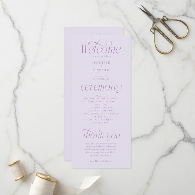 Programa de Boda Lila Tipografía Moderna (Anverso/Reverso In Situ)