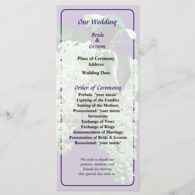 Programa de Boda Lilacs Blanca (Anverso)