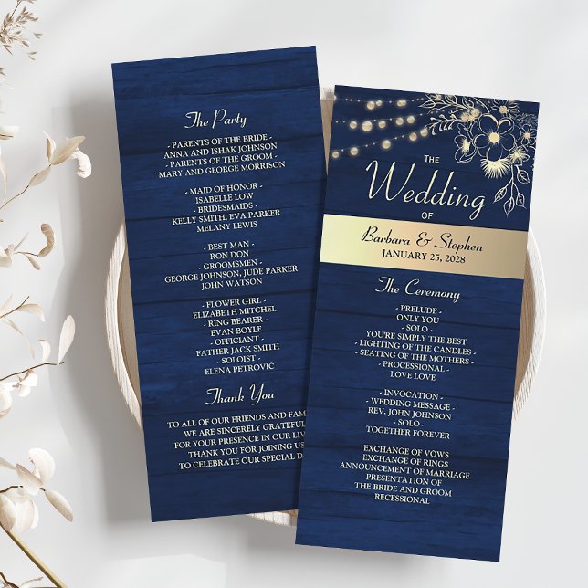 Programa de Boda Luces de Cuerda Azul Marino Rústi (Subido por el creador)