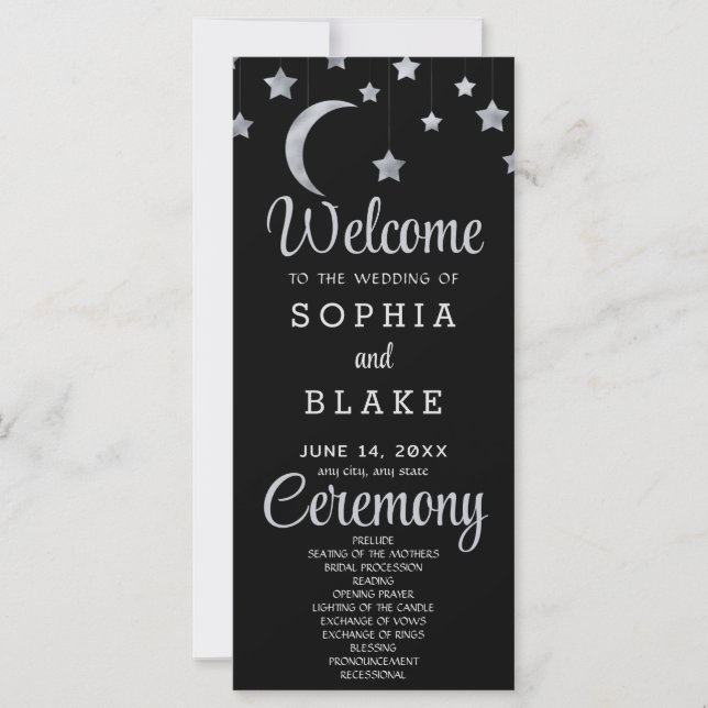 Programa de Boda Luna Creciente Estrellas de Plata (Anverso)