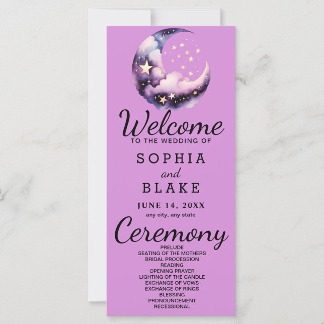 Programa de Boda Luna de Creciente Azul y Morado (Anverso)