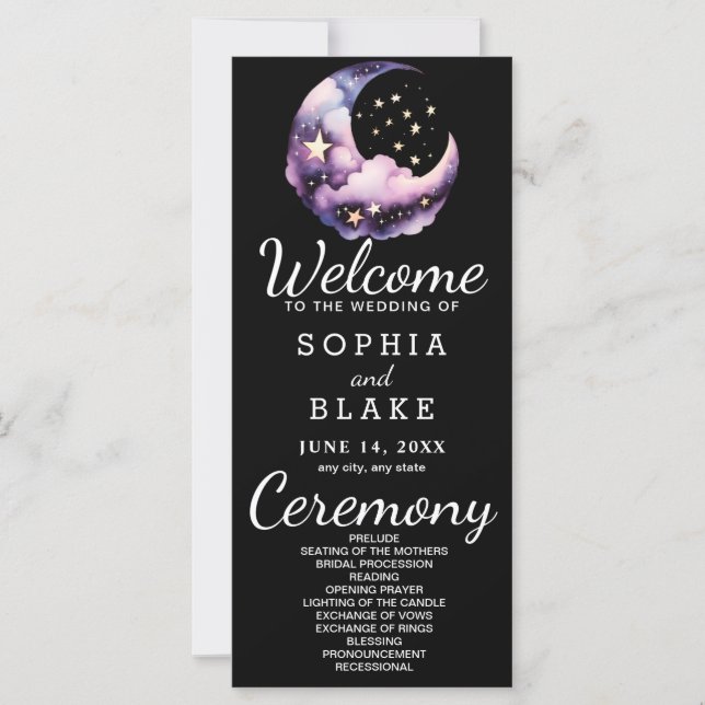 Programa de Boda Luna de Creciente Azul y Morado (Anverso)