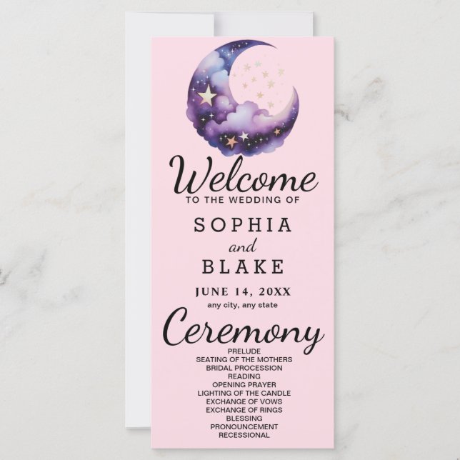Programa de Boda Luna de Creciente Azul y Morado (Anverso)