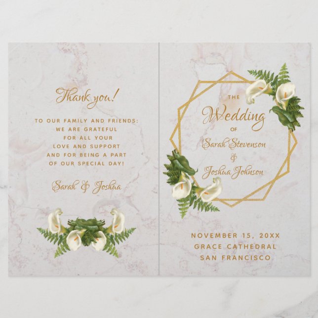 Programa de Boda Mármol Blanco Flores de Lirio de  (Anverso)