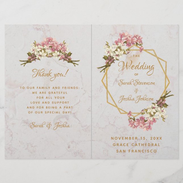 Programa de Boda Mármol Geométrico Orquídeas Rosa  (Anverso)
