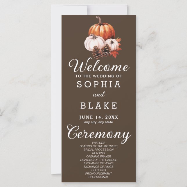Programa de Boda Marrón Cedar de Calabaza y Hojas (Anverso)