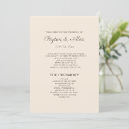 Programa de Boda Marrón Crema Moderno 