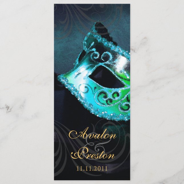 Programa de Boda Máscara Verde Teal (Anverso)