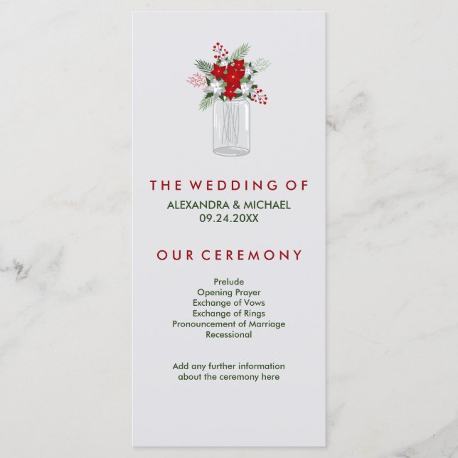 Programa de Boda Mason Jar de vacaciones de invier (Anverso)