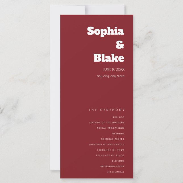 Programa de Boda Merlot Minimalista Simple (Anverso)