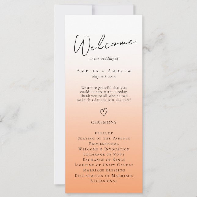 Programa de Boda Mínima Elegante para Naranjas de  (Anverso)