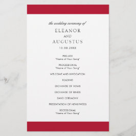 Programa de Boda Minimal Clásico Rojo Elegante y E