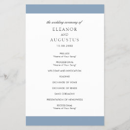 Programa de boda minimal polvoriento azul elegante