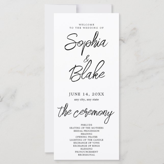 Programa de Boda Minimalista Blanco Moderno (Anverso)