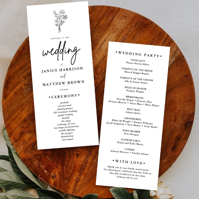 Programa de Boda Minimalista Boho Simple y Elegant (Boho minimalist elegant wedding program guides guests clearly with a refined personalized touch)