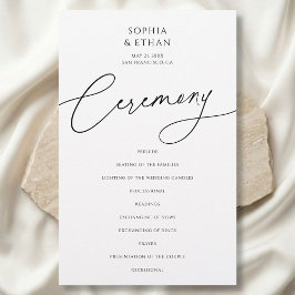Programa de Boda Minimalista Caligrafía Blanco