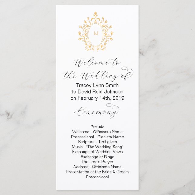Programa de Boda Minimalista con Inicial Monograma (Anverso)