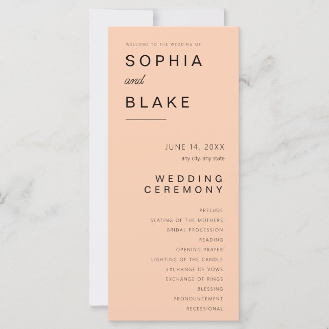 Programa de Boda Minimalista de Albaricoque Simple (Anverso)