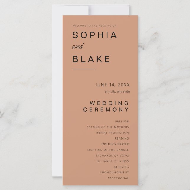 Programa de Boda Minimalista de Bronce Antiguo Sim (Anverso)
