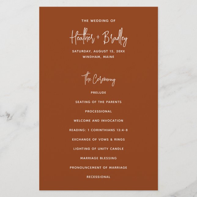 Programa de Boda Minimalista de Cobre Moderno (Anverso)