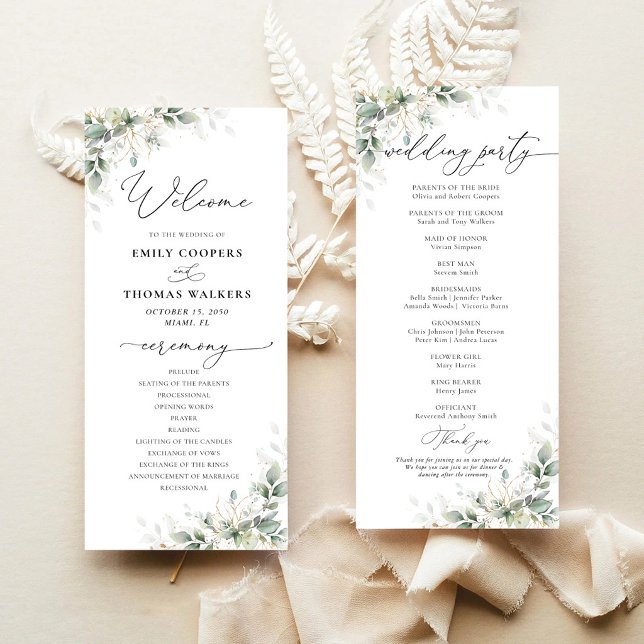 Programa de Boda Minimalista de Eucalipto (Subido por el creador)