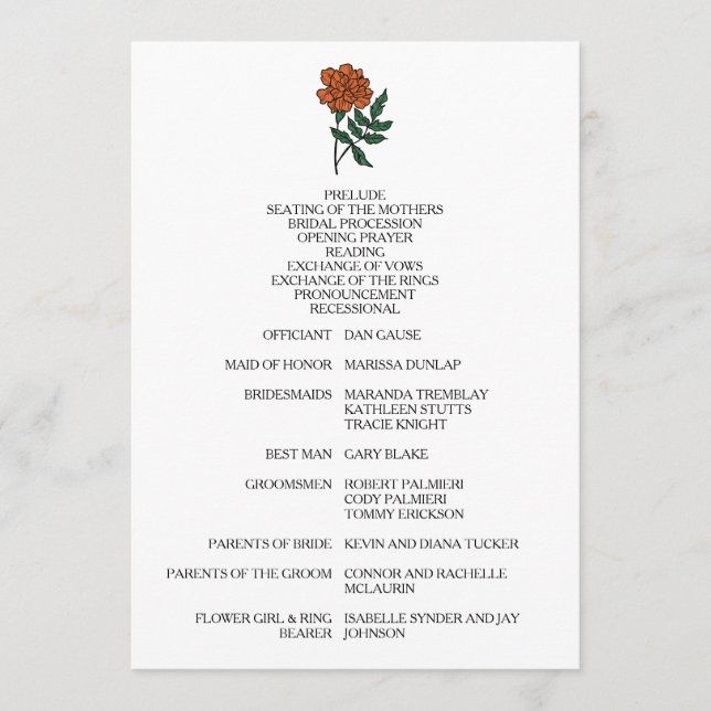 Programa de Boda Minimalista de Marigold (Anverso)