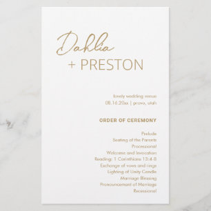 Programa de Boda Minimalista en Dorado Moderno