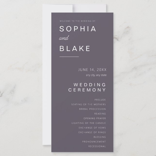 Programa de Boda Minimalista Humo Gris Simple (Anverso)