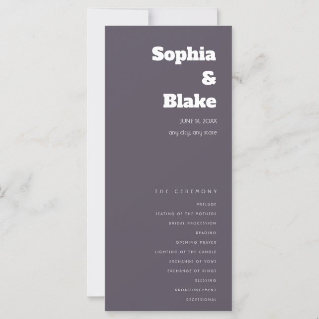 Programa de Boda Minimalista Humo Gris Simple (Anverso)