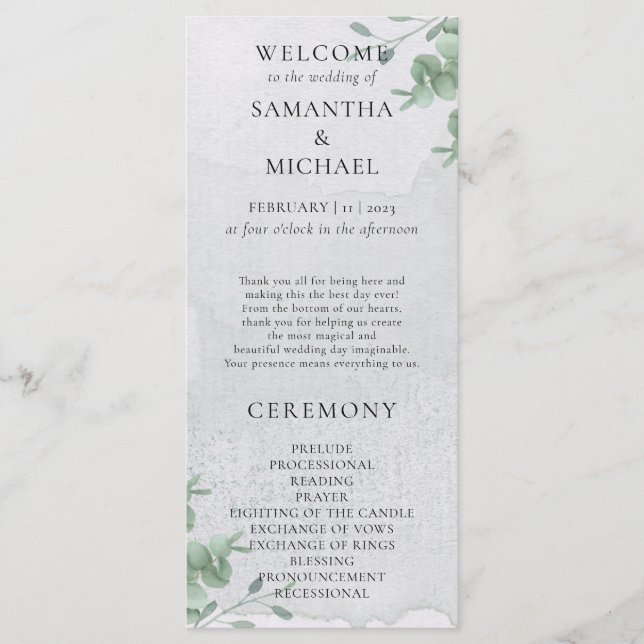 programa de boda minimalista moderno de eucalipto (Anverso)