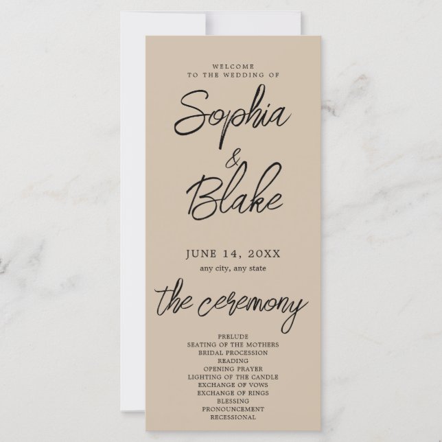 Programa de Boda Minimalista Moderno de Vainilla O (Anverso)