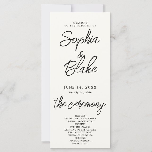 Programa de Boda Minimalista Moderno en Crema Blan (Anverso)