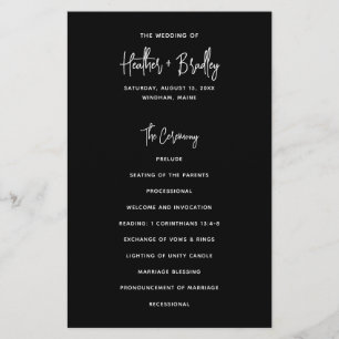 Programa de Boda Minimalista Moderno Negro Económi