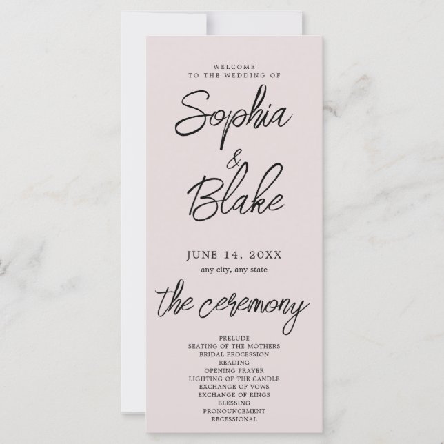 Programa de Boda Minimalista Moderno Rosa Gris (Anverso)
