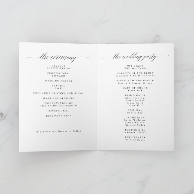 Programa de Boda Minimalista Negro Moderno Doblado (Interior)